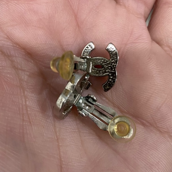 Chanel Silver Classic Crystal Studded Clip On Earrings - Picture 6 of 10